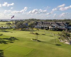 Overhead view of the golf greens at The Lodge at Sea Island