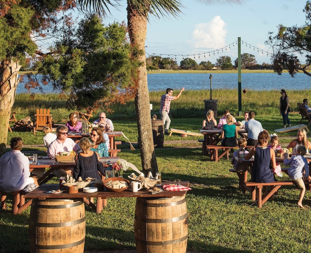 People picnicing on Rainbow Island