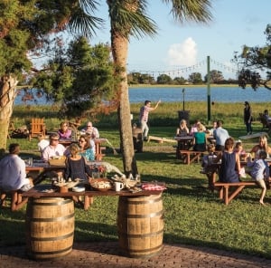 People picnicing on Rainbow Island