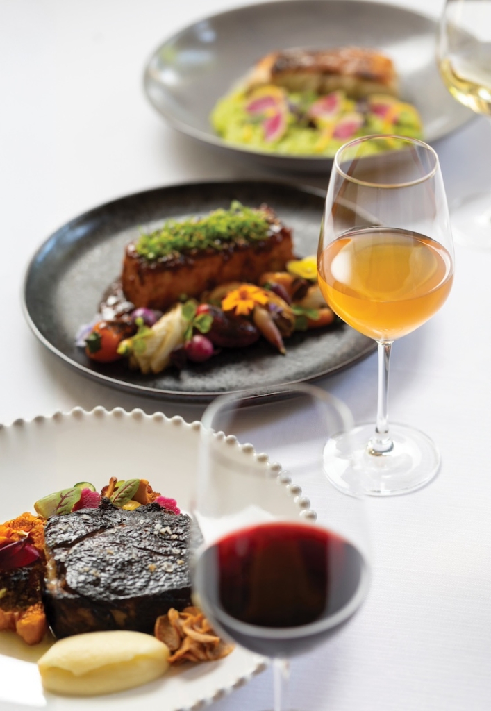 Three diverse dishes with wine pairings