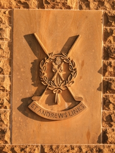 St. Andrews Golf Course stone sign in Scotland