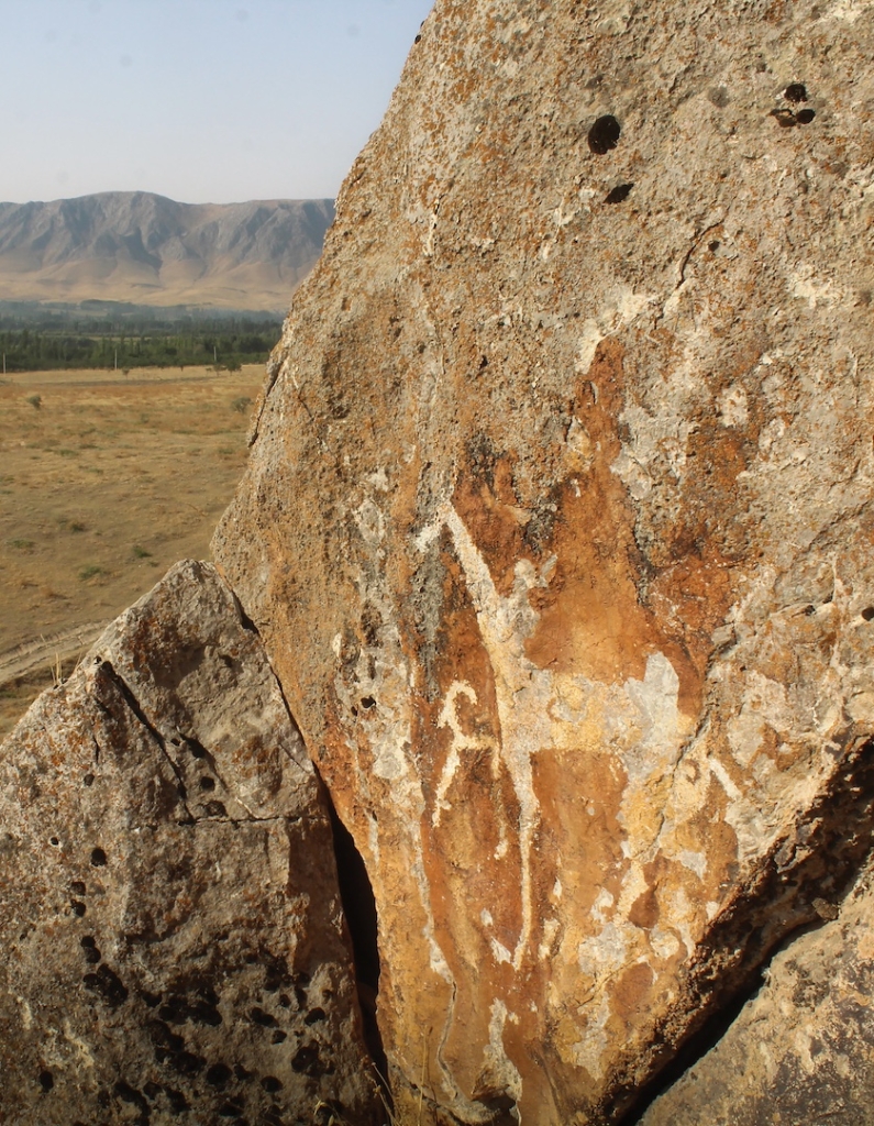 Horse petroglyphs adorn a mountainside in Central Asia's beautiful Ferghana Valley, home of the famed "Heavenly Horses" of the Silk Road.